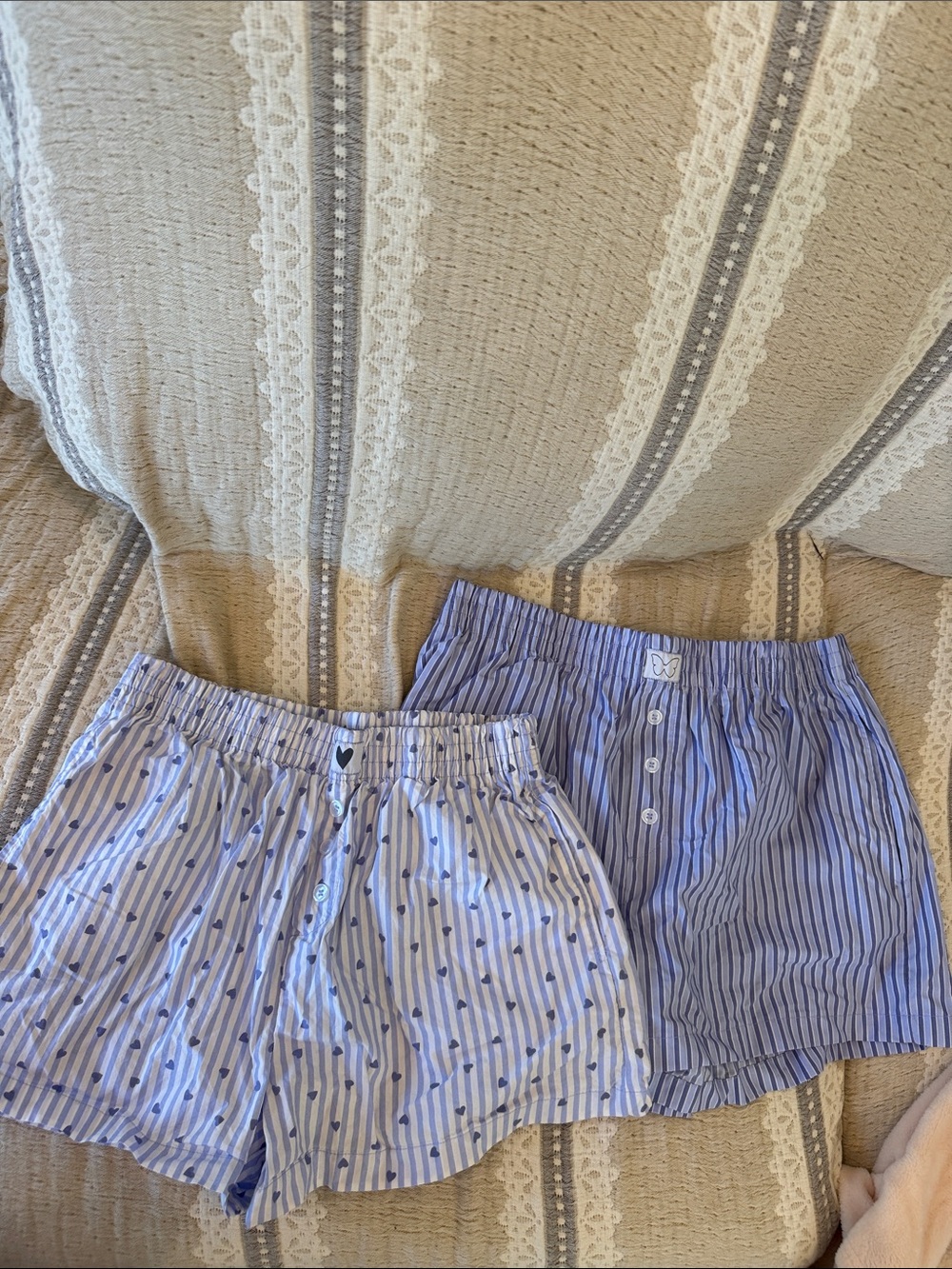 Pair of Light & Comfortable Blue Striped Teen/Kids Shorts with Heart Dot Accent